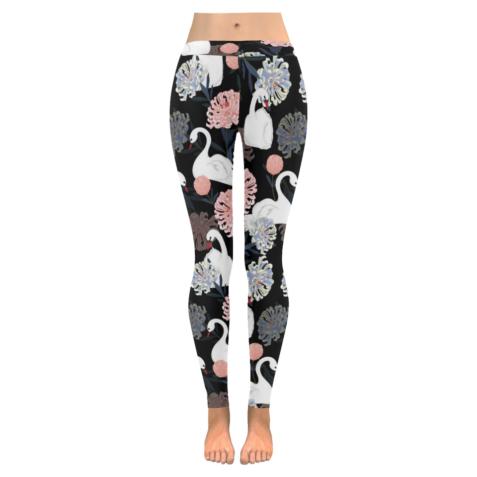 white swan blooming flower pattern Women's Legging Fulfilled In US