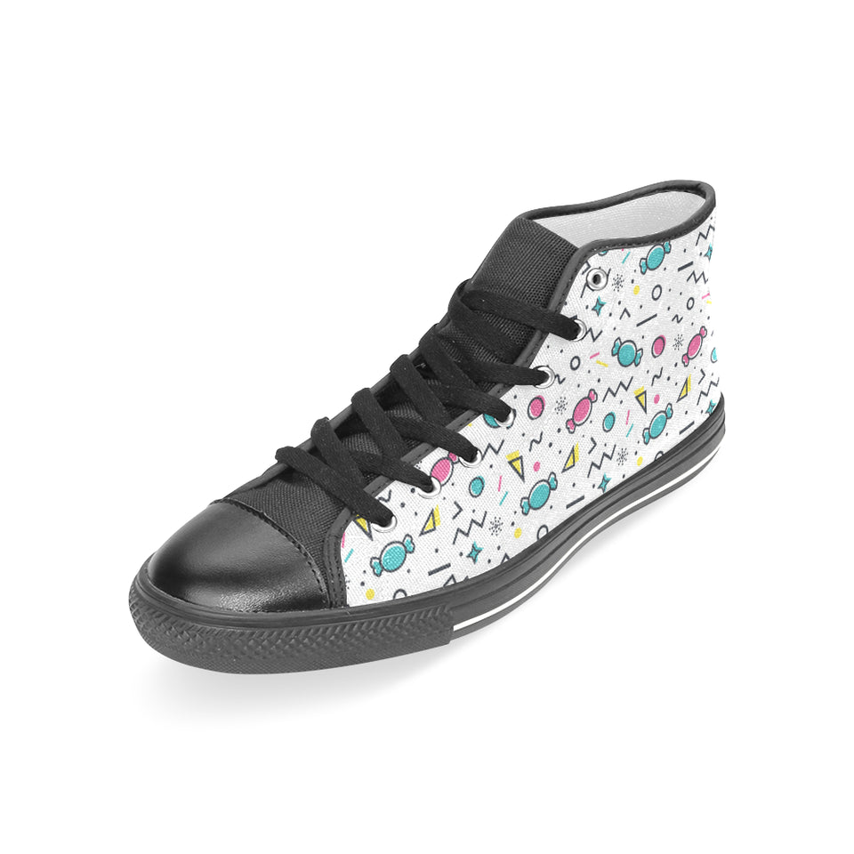 Candy design pattern Women's High Top Canvas Shoes Black