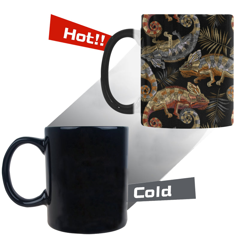 Chameleon lizard tropical leaves palm tree Morphing Mug Heat Changing Mug