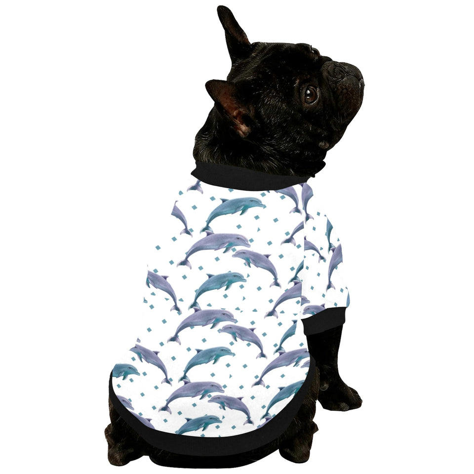 Dolphins pattern dotted background All Over Print Pet Dog Round Neck Fuzzy Shirt
