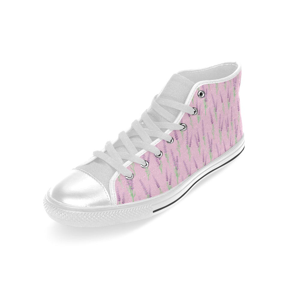 Lavender pattern pink background Men's High Top Canvas Shoes White