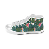 Parrot Palm tree leaves flower hibiscus pattern Men's High Top Canvas Shoes White