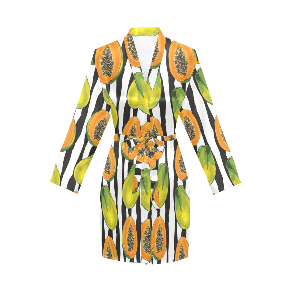 papaya design pattern Women's Long Sleeve Belted Night Robe