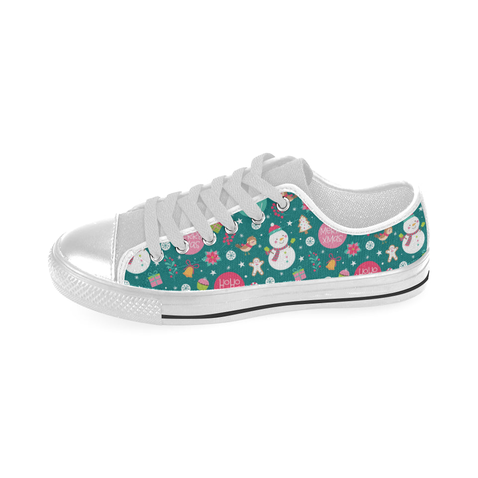 Snowman bird decorative elements christmas pattern Men's Low Top Shoes White