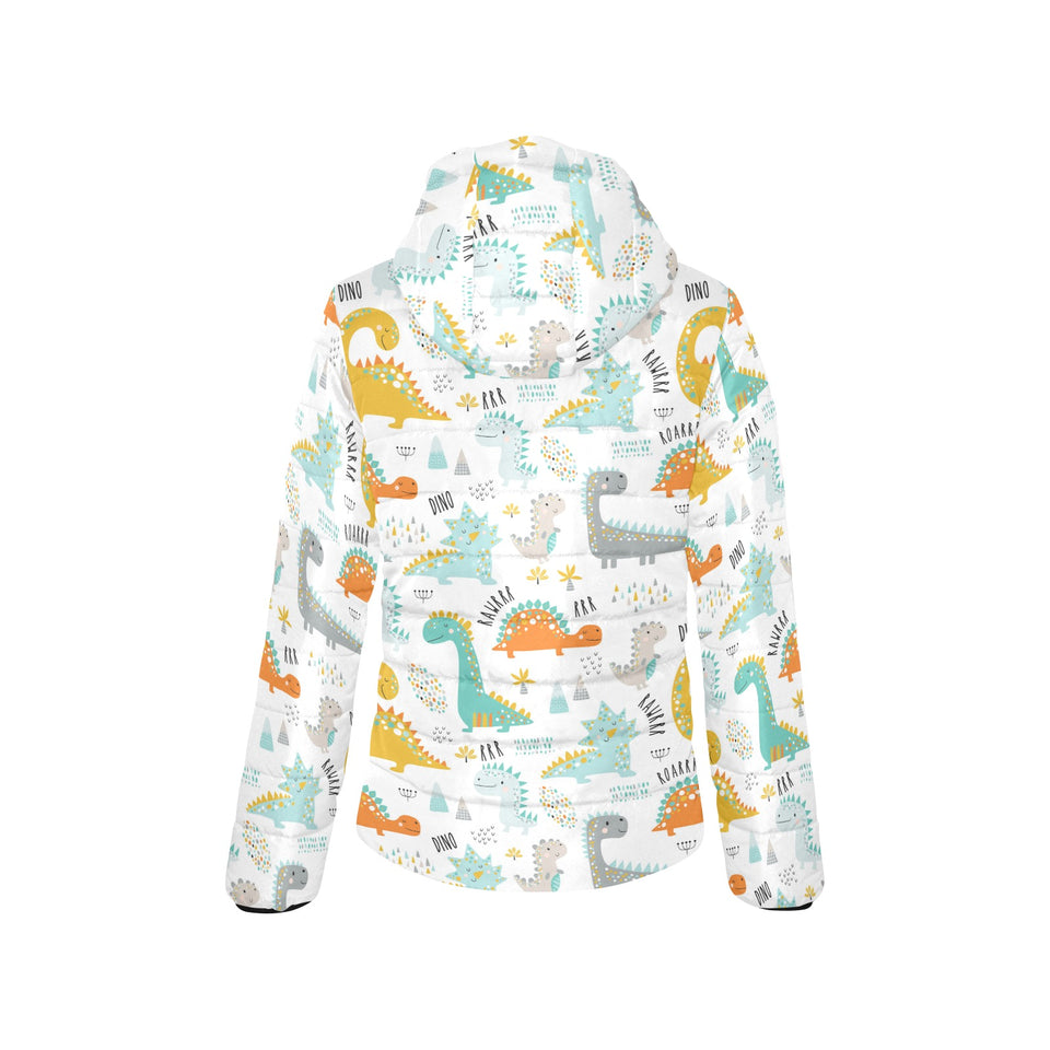 Cute funny kids dinosaurs pattern Women's Padded Hooded Jacket