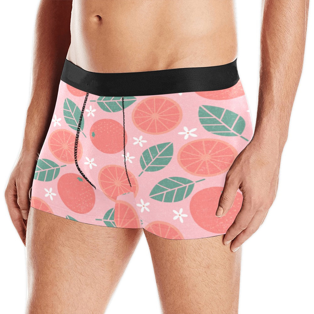 Grapefruit leaves flower pink background Men's All Over Print Boxer Briefs Men's Underwear