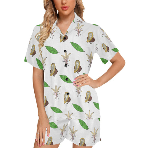 Color hand drawn cacao pattern Women's V-Neck Short Pajama Set