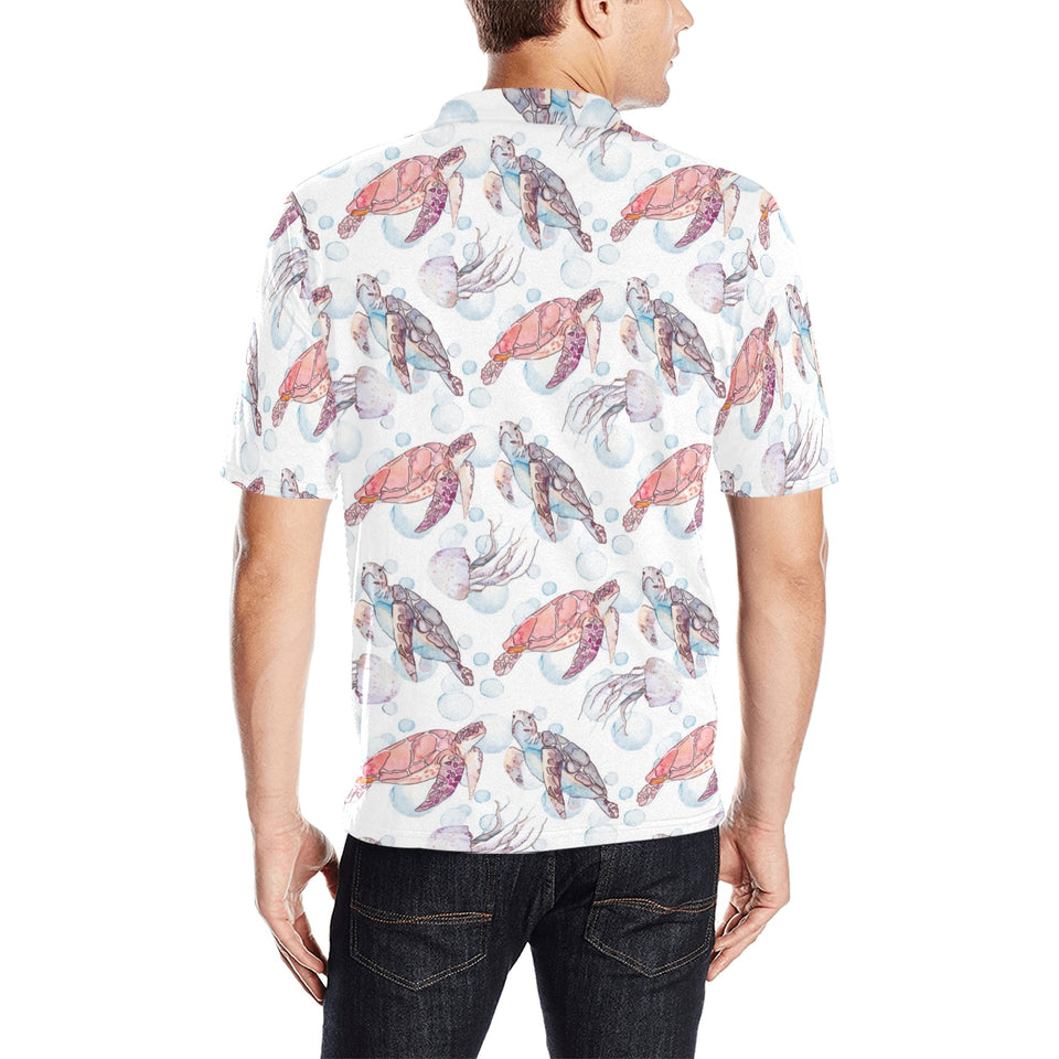 Watercolor sea turtle jellyfish pattern Men's All Over Print Polo Shirt