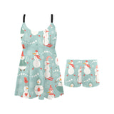Cute snowman pattern Chest Sexy Pleated Two Piece Swim Dress