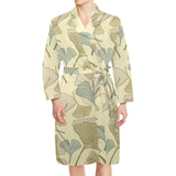 Ginkgo leaves design pattern Men's Long Sleeve Belted Night Robe