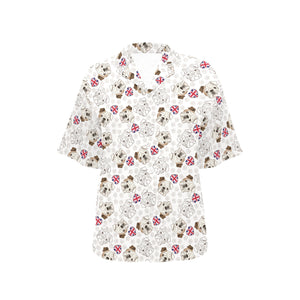 English Bulldog Pattern Print Design 01 Women's All Over Print Hawaiian Shirt