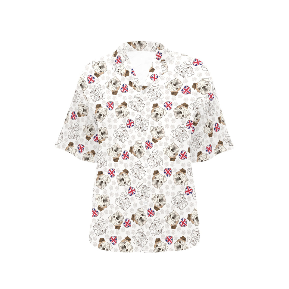 English Bulldog Pattern Print Design 01 Women's All Over Print Hawaiian Shirt