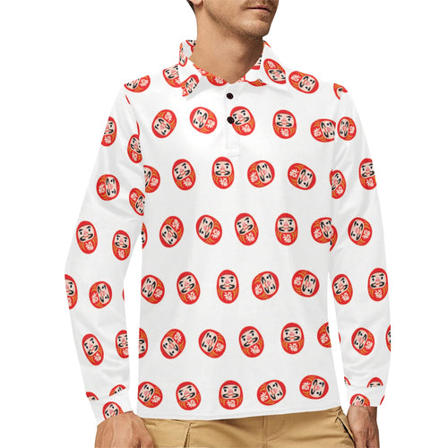 Daruma japanese wooden doll pattern Men's Long Sleeve Polo Shirt