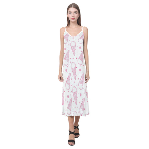 Hand drawn ice cream pattern V-Neck Open Fork Long Dress