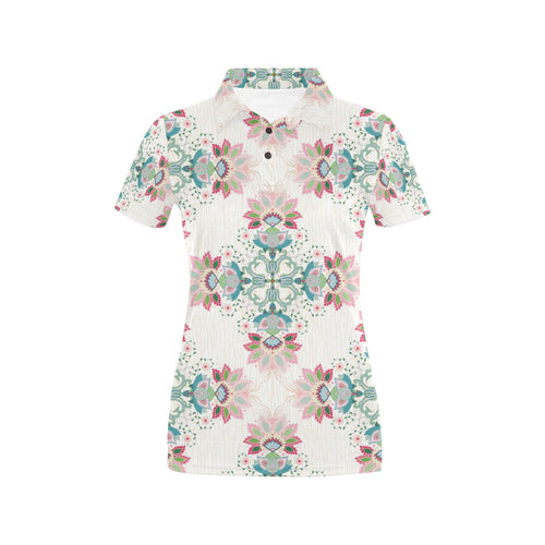 Square floral indian flower pattern Women's All Over Print Polo Shirt