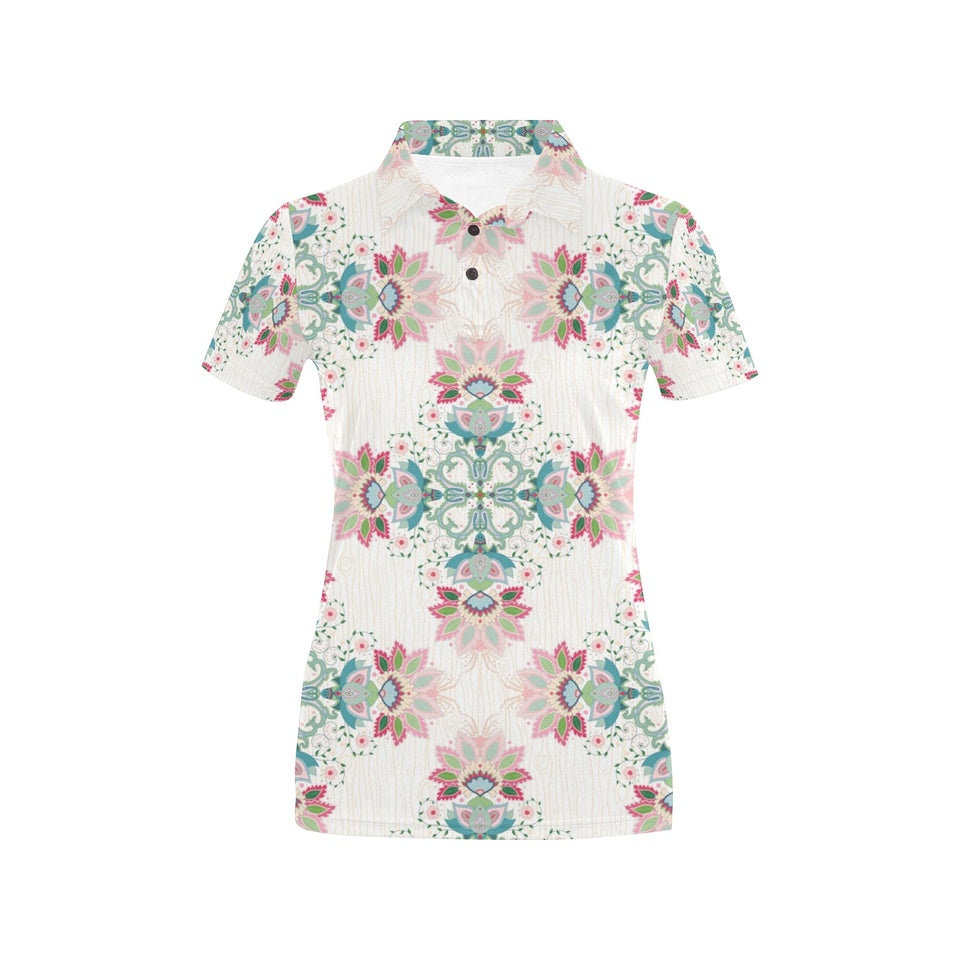 Square floral indian flower pattern Women's All Over Print Polo Shirt