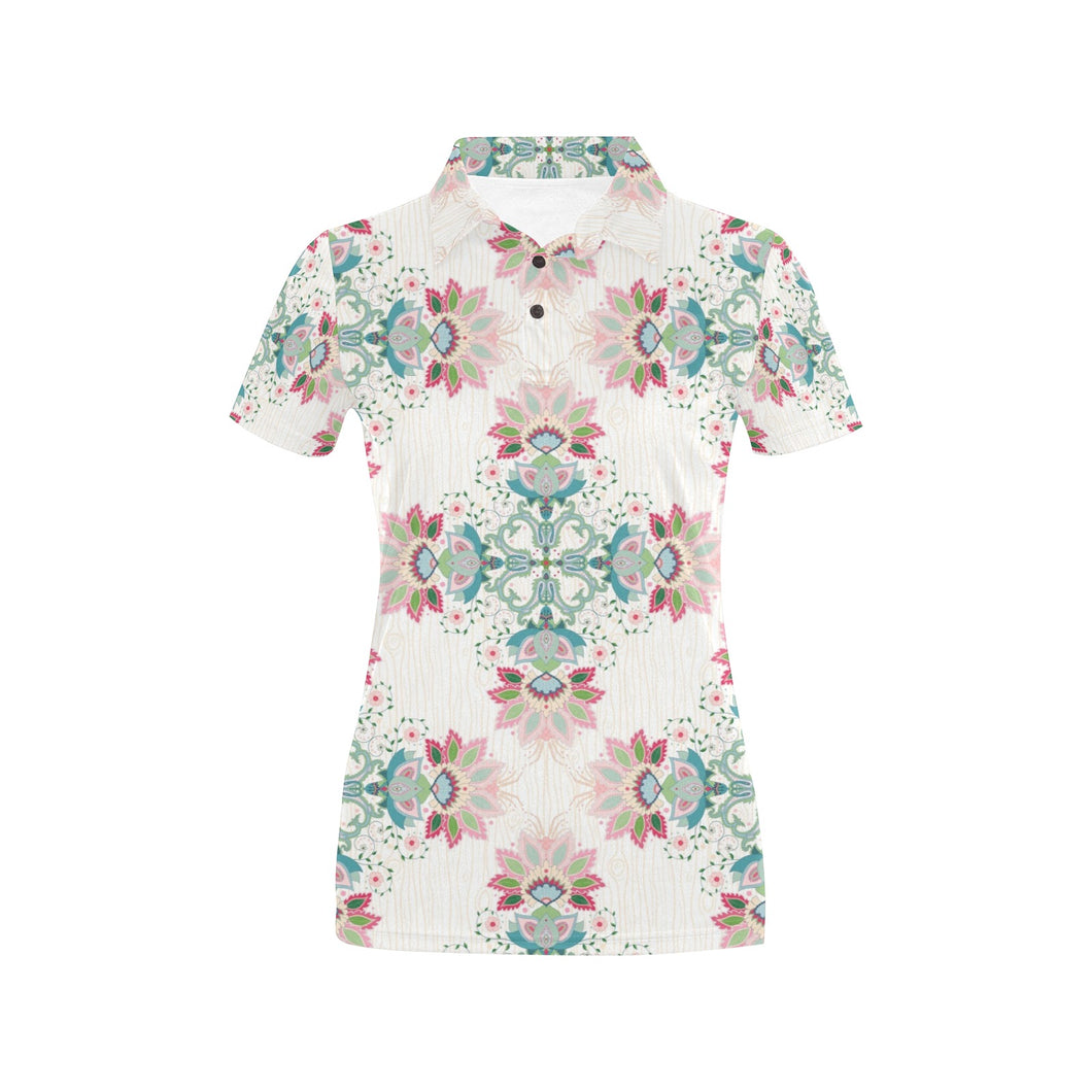 Square floral indian flower pattern Women's All Over Print Polo Shirt