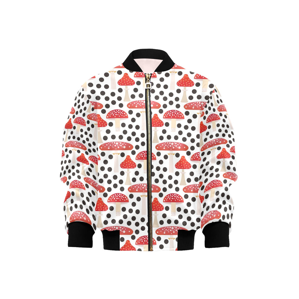 Red mushroom dot pattern Kids' Boys' Girls' Bomber Jacket