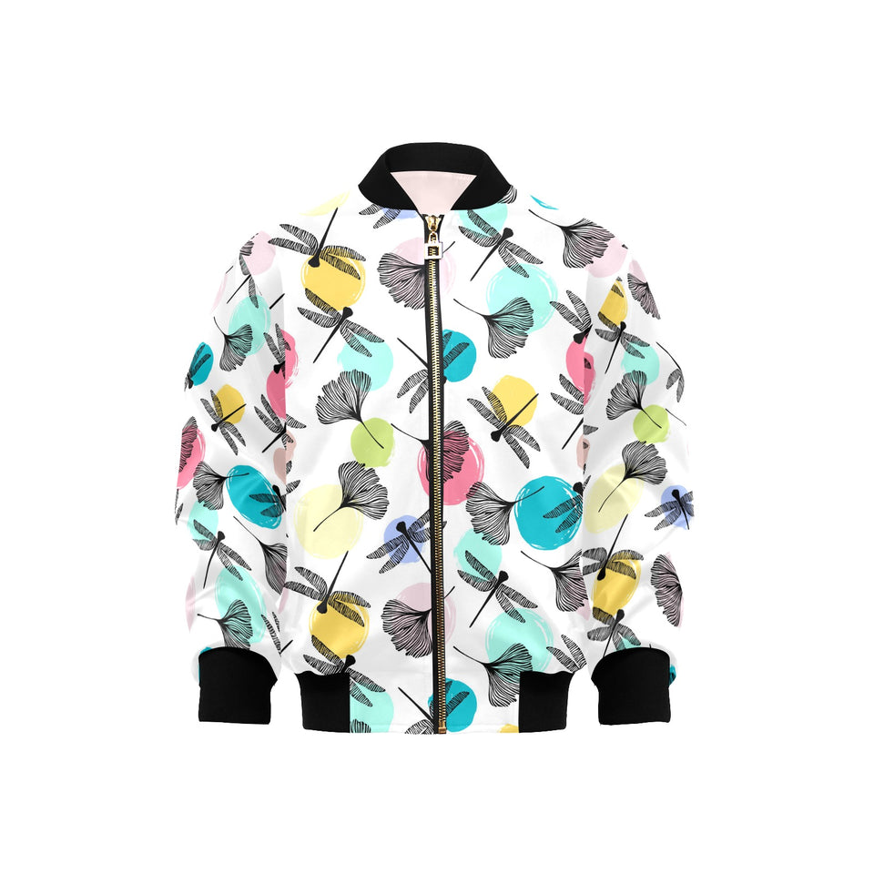 Dragonflies ginkgo leaves pattern Kids' Boys' Girls' Bomber Jacket