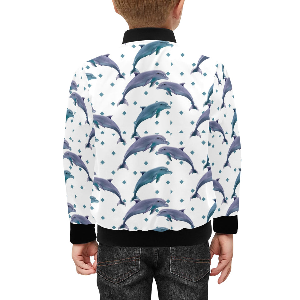 Dolphins pattern dotted background Kids' Boys' Girls' Bomber Jacket