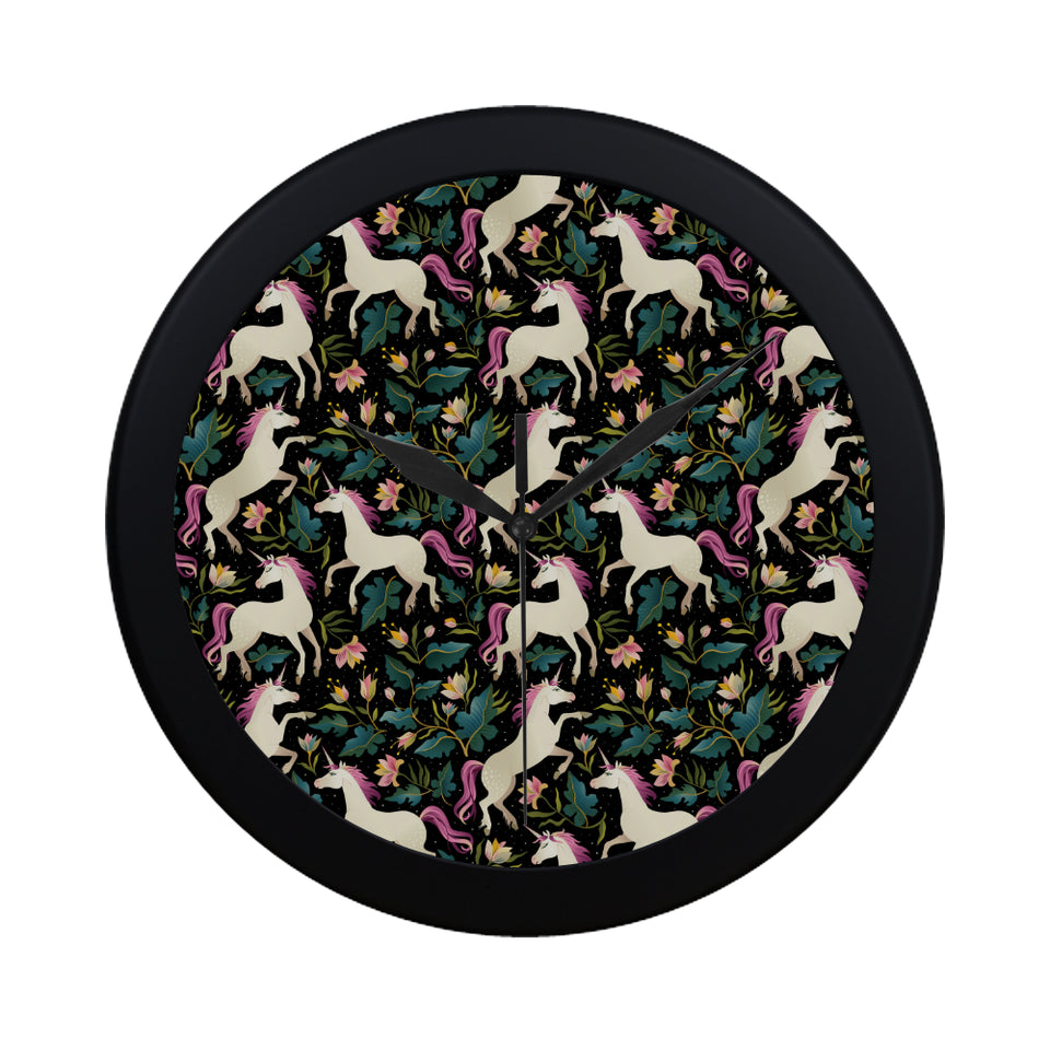Unicorns forest background Elegant Black Wall Clock