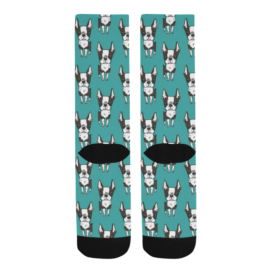 Hand drawn boston terrier dog pattern Crew Socks