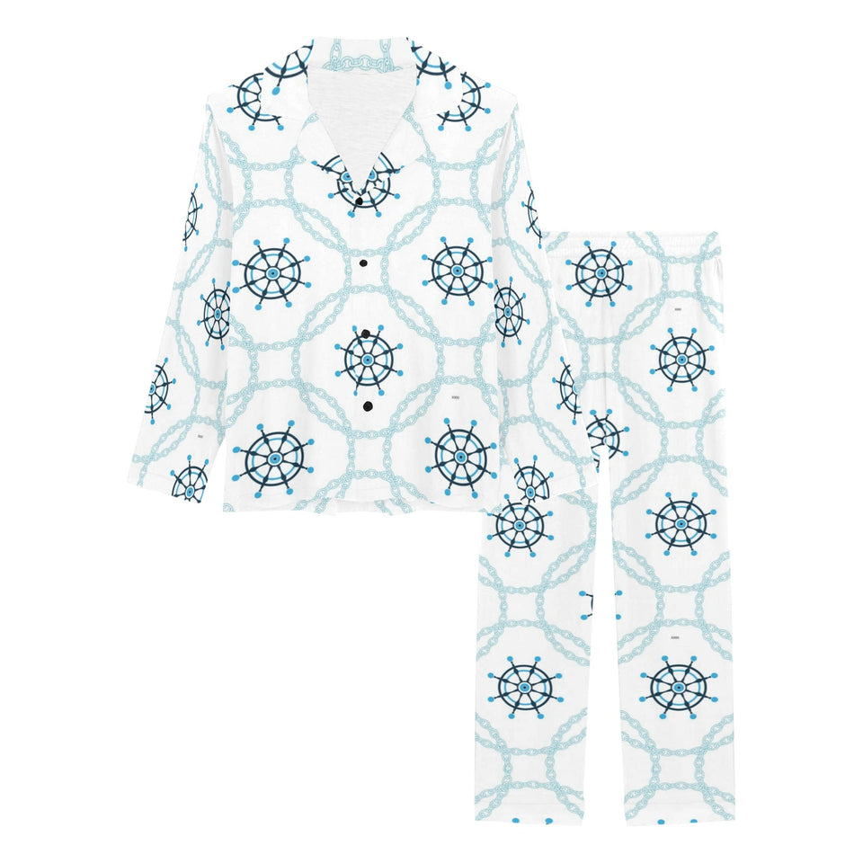 nautical steering wheel chain Women's Long Pajama Set