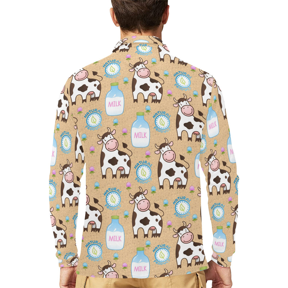 Cow bottle of milk pattern Men's Long Sleeve Polo Shirt