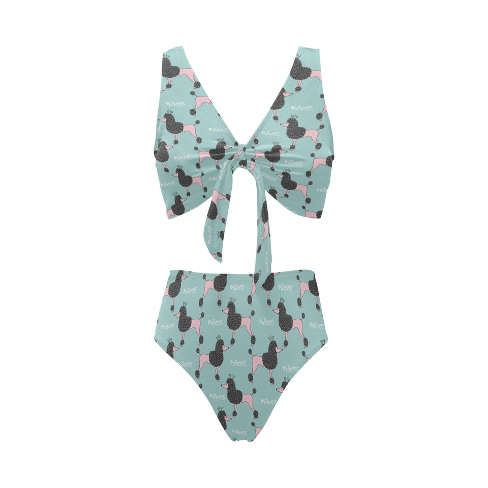 poodle dog green background Chest Bowknot High Waisted Bikini Swimsuit