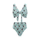 poodle dog green background Chest Bowknot High Waisted Bikini Swimsuit