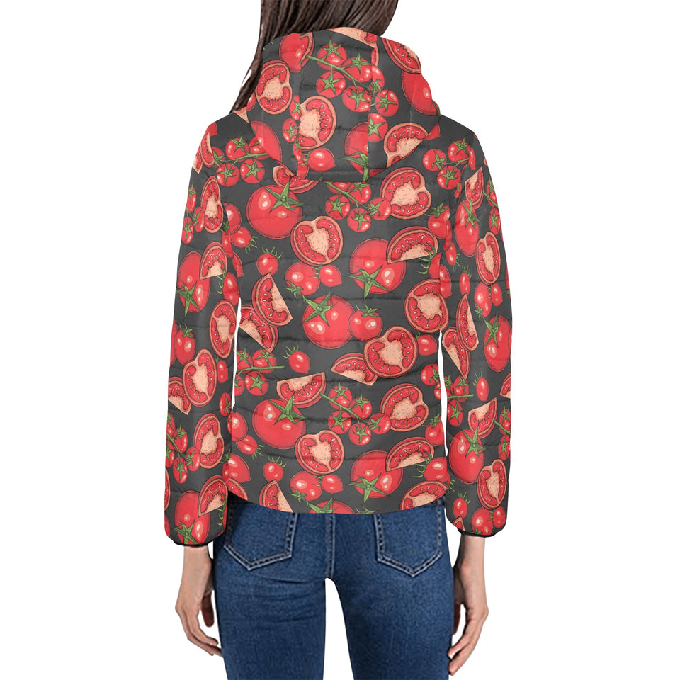 Tomato black background Women's Padded Hooded Jacket