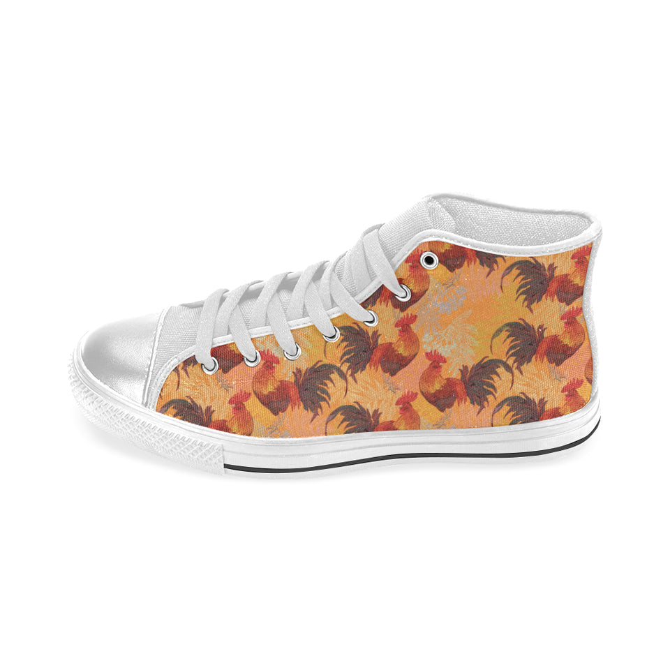 red rooster chicken cock pattern Women's High Top Canvas Shoes White