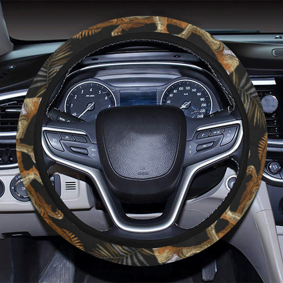 Chameleon lizard tropical leaves palm tree Car Steering Wheel Cover