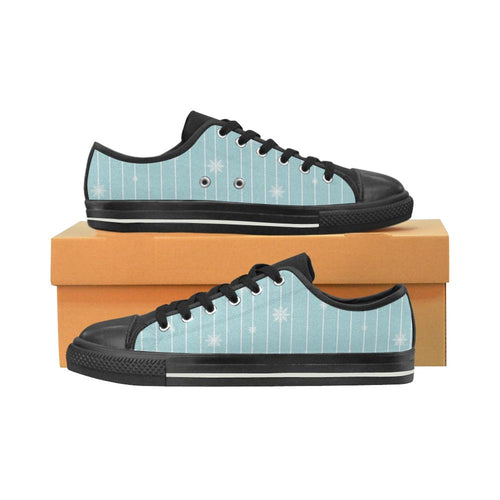 Snowflake pattern blue stripe background Kids' Boys' Girls' Low Top Canvas Shoes Black