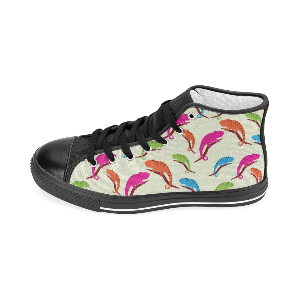 Colorful Chameleon lizard pattern Men's High Top Canvas Shoes Black