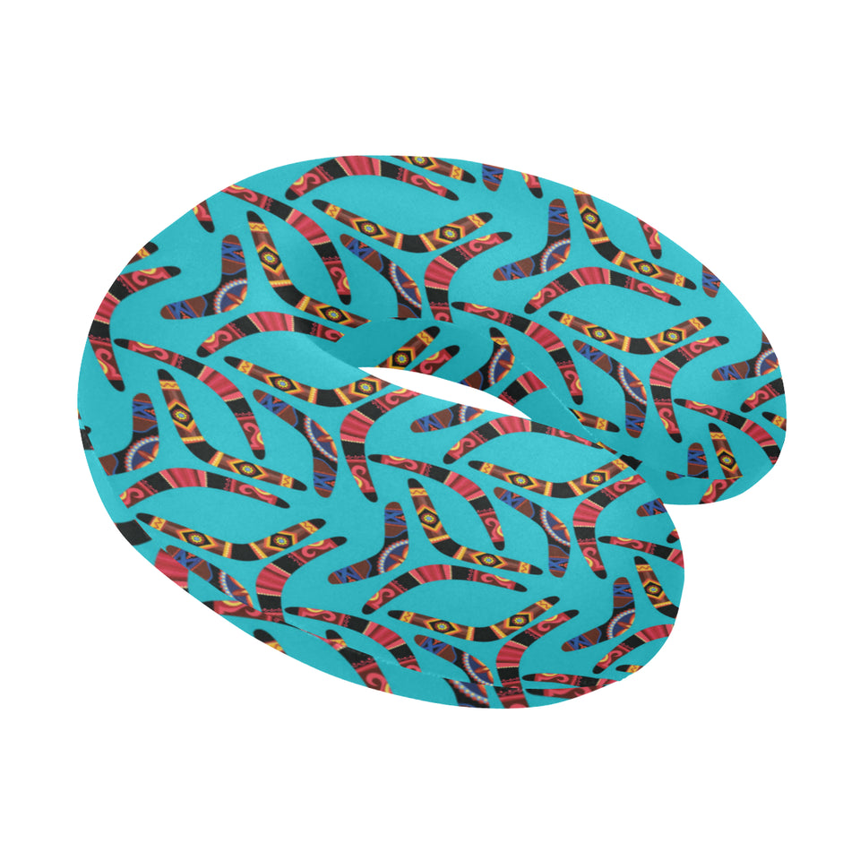 Boomerang Australian aboriginal ornament blue back U-Shaped Travel Neck Pillow