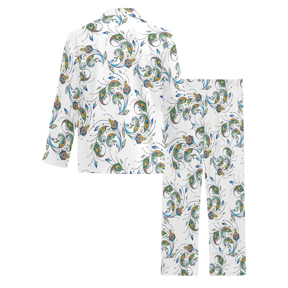 Peacock feather pattern Men's Long Pajama Set