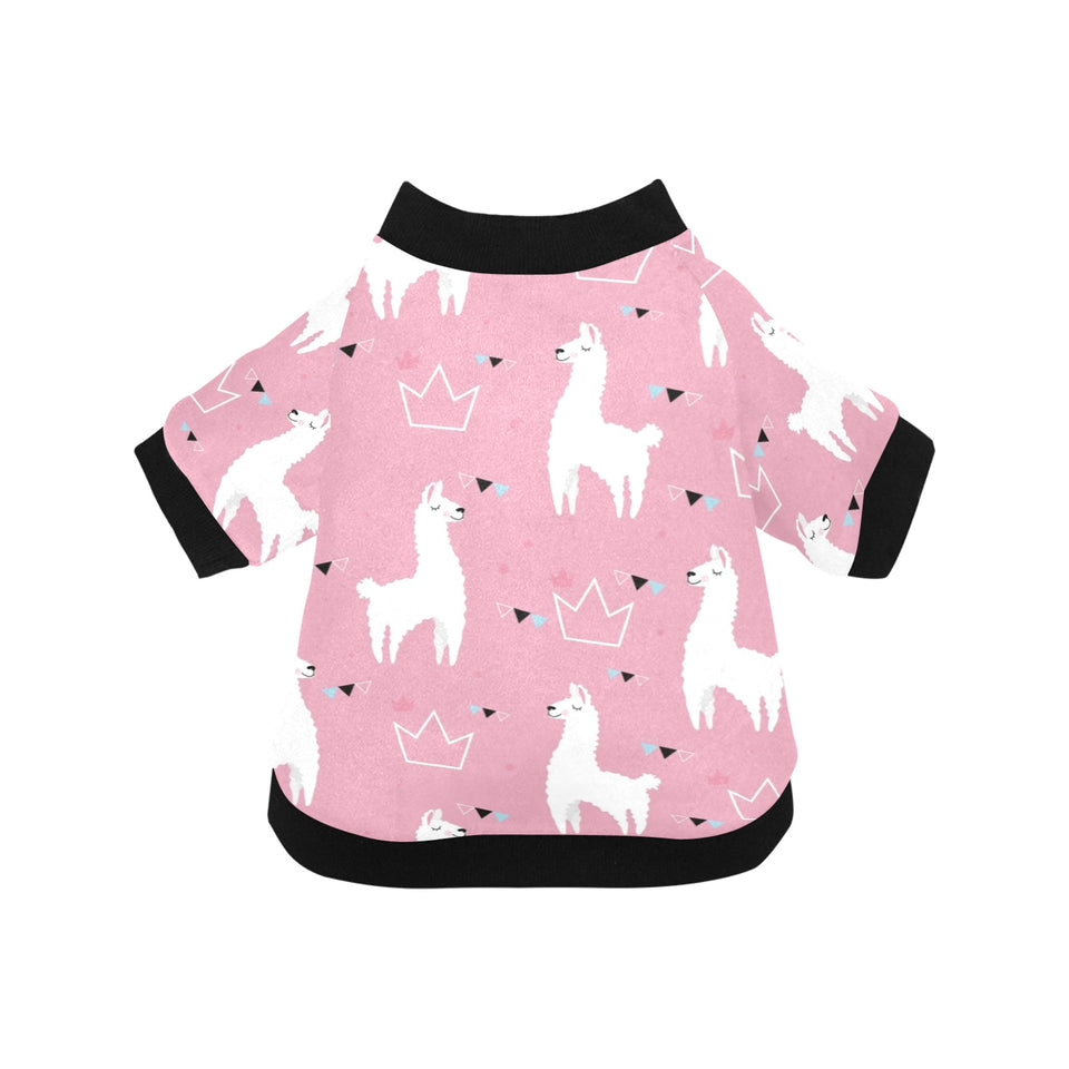 Llama Alpaca pink background All Over Print Pet Dog Round Neck Fuzzy Shirt