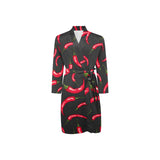 Chili peppers pattern black background Men's Long Sleeve Belted Night Robe