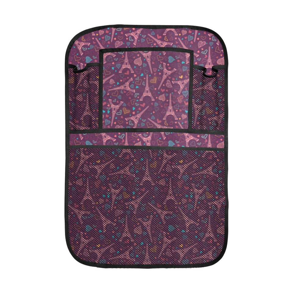 Eiffel Tower Heart Pattern Print Design 04 Car Seat Back Organizer