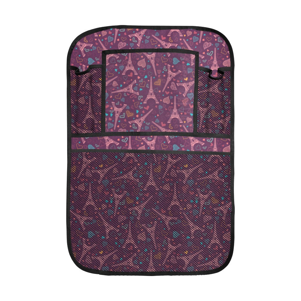 Eiffel Tower Heart Pattern Print Design 04 Car Seat Back Organizer