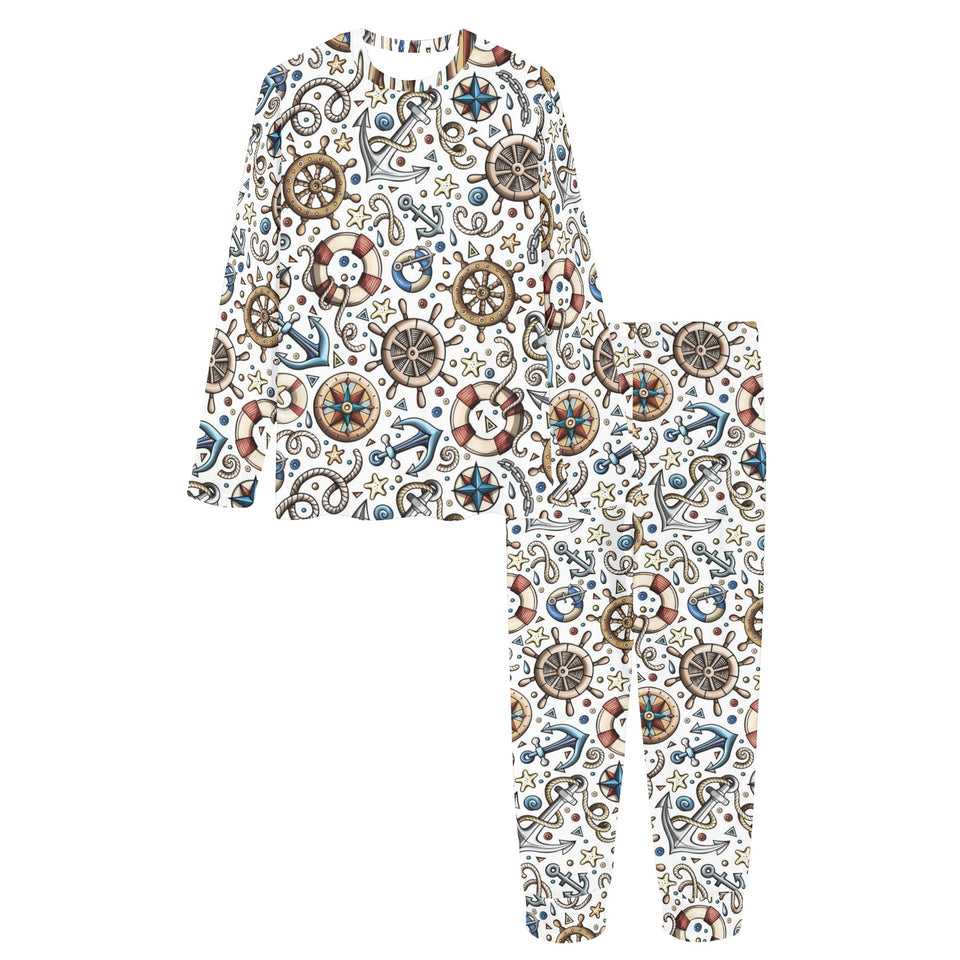 Cute nautical steering wheel anchor pattern Women's All Over Print Pajama Set