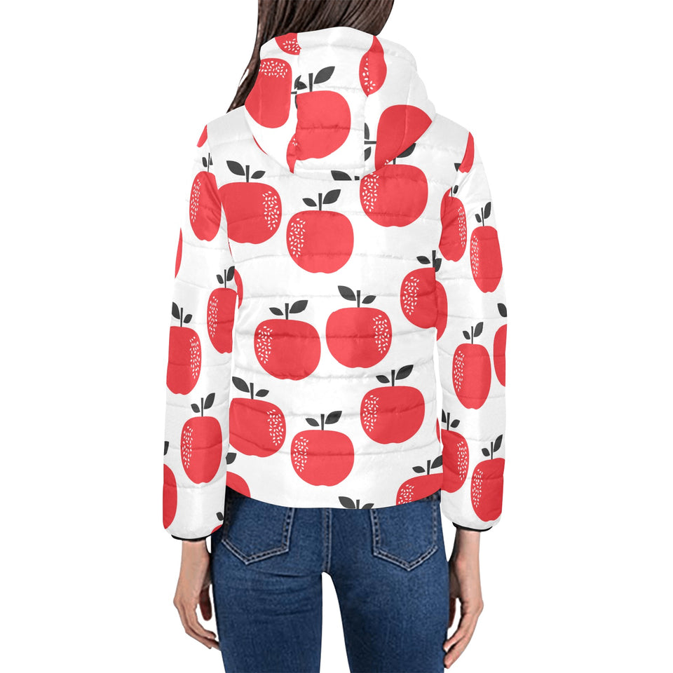 red apples white background Women's Padded Hooded Jacket