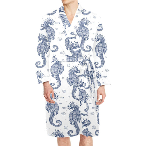 Seahorse pattern background Men's Long Sleeve Belted Night Robe