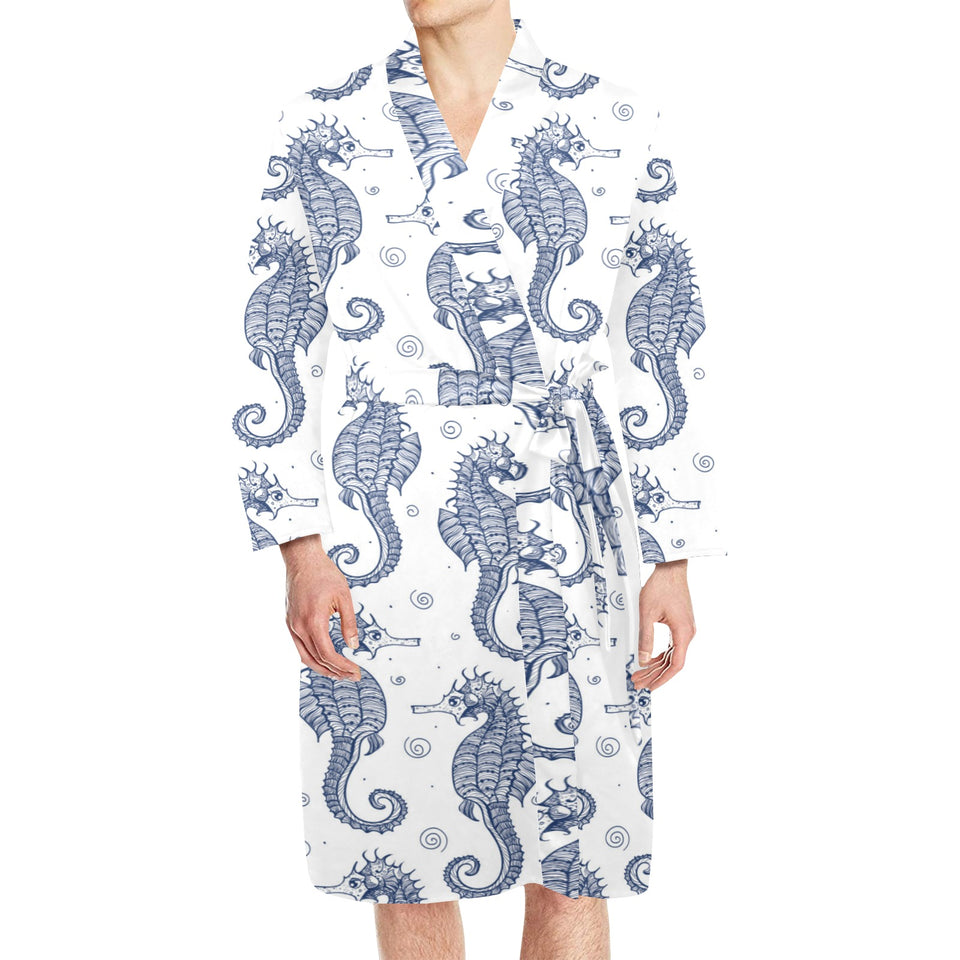 Seahorse pattern background Men's Long Sleeve Belted Night Robe