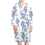 Seahorse pattern background Men's Long Sleeve Belted Night Robe
