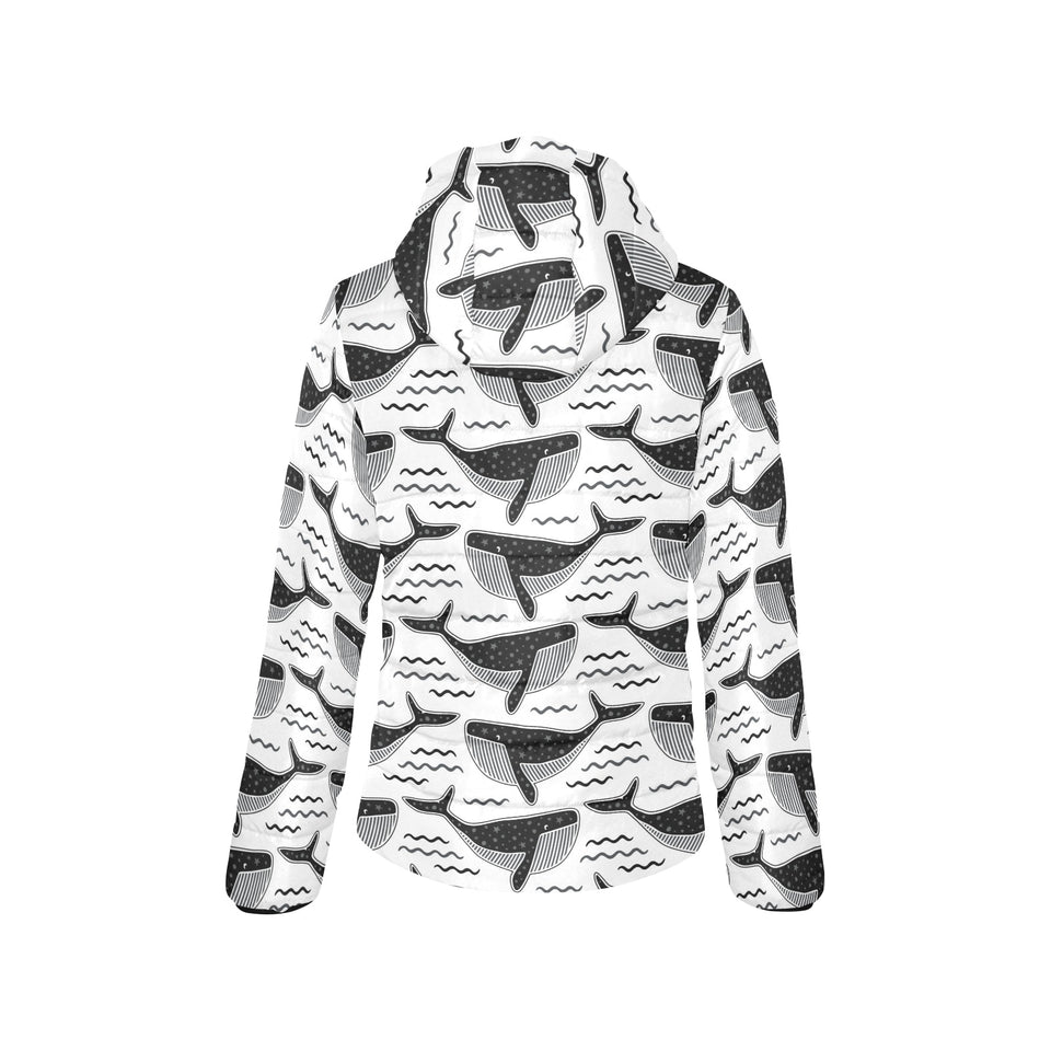 Black whale pattern Women's Padded Hooded Jacket