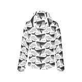 Black whale pattern Women's Padded Hooded Jacket