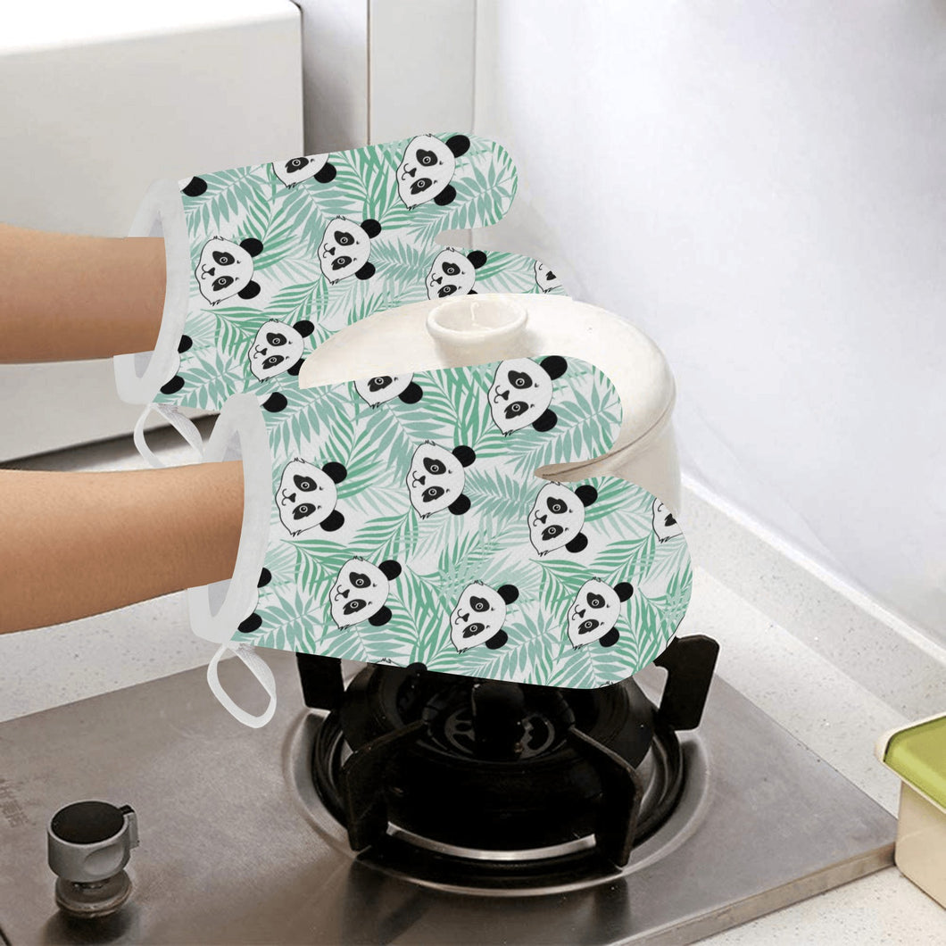Panda pattern tropical leaves background Heat Resistant Oven Mitts