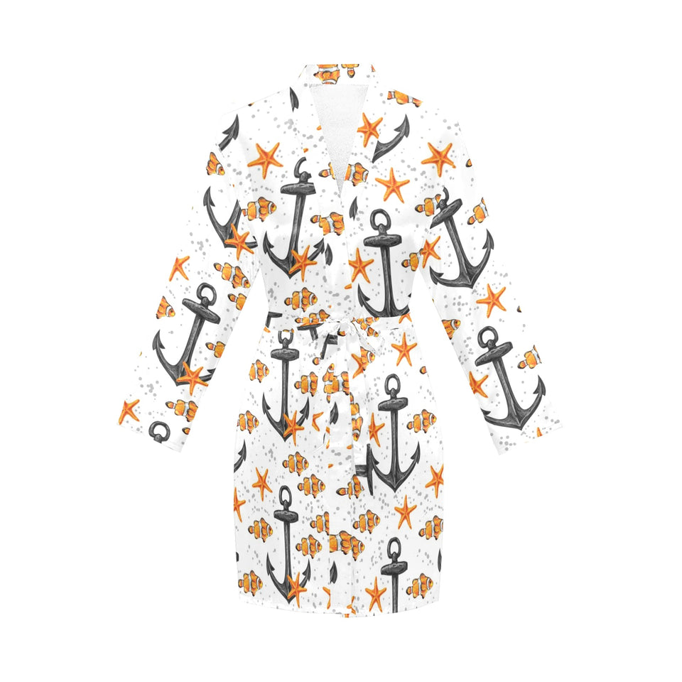 Clown Fish Pattern Print Design 02 Women's Long Sleeve Belted Night Robe